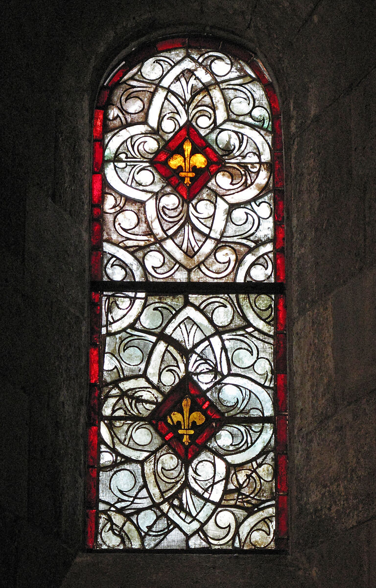 Grisaille Panel, White and pot-metal glass with vitreous paint, French