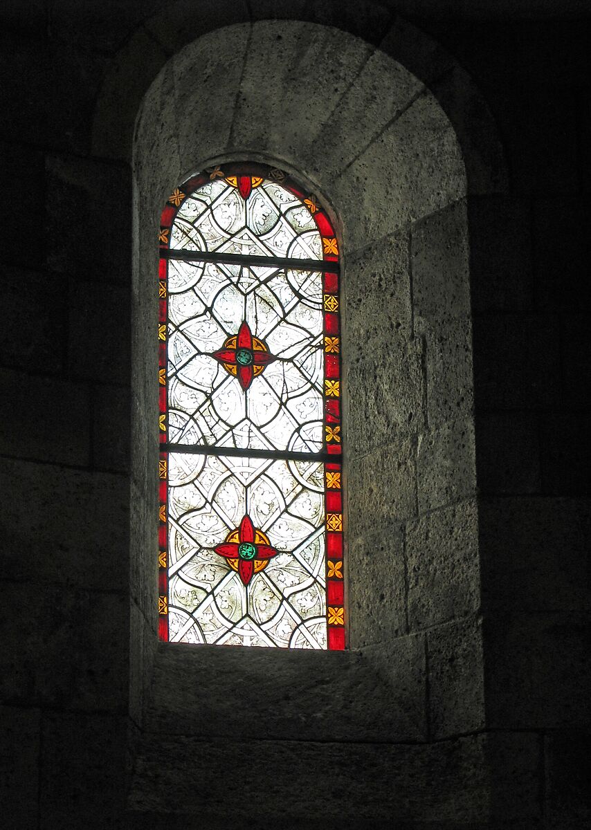 Grisaille Panel, White and pot-metal glass and vitreous paint, silver stain, French