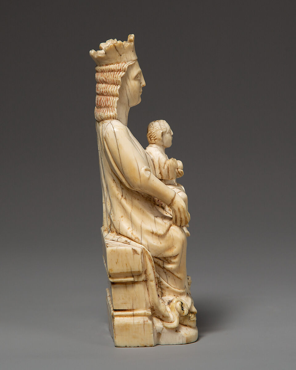 Enthroned Virgin and Child, Elephant ivory, traces of paint, Spanish