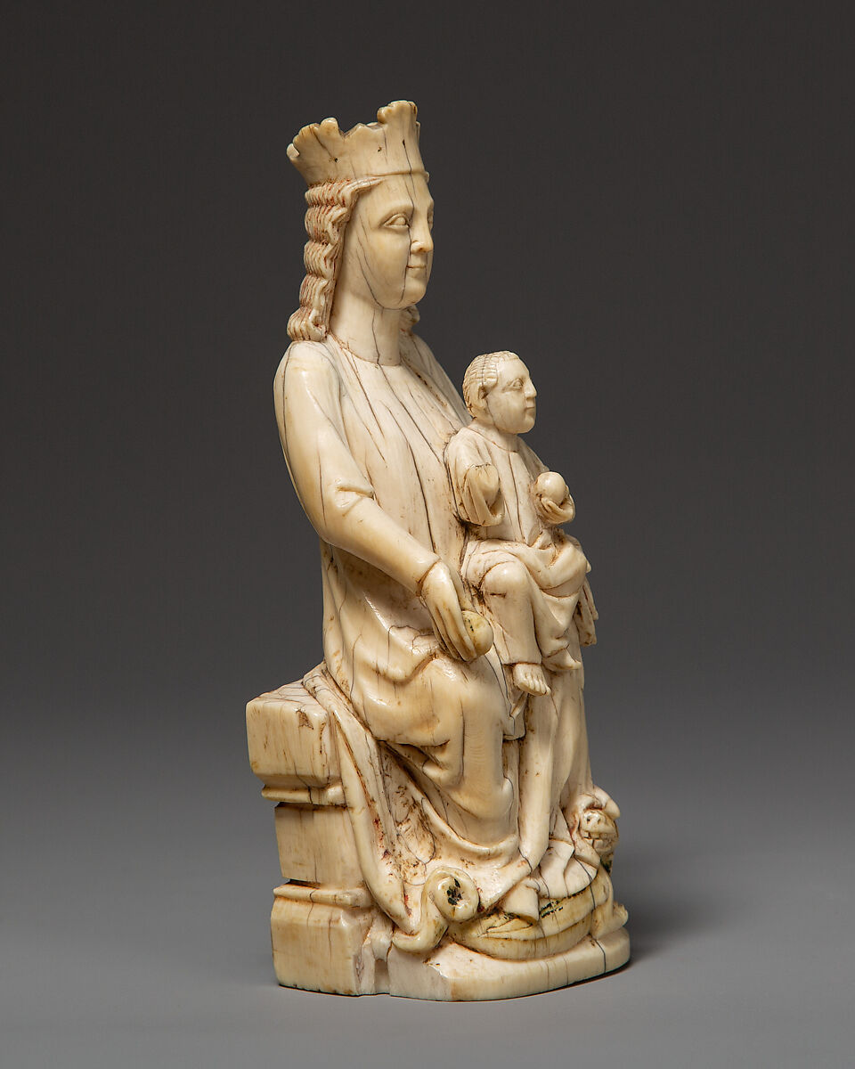 Enthroned Virgin and Child, Elephant ivory, traces of paint, Spanish