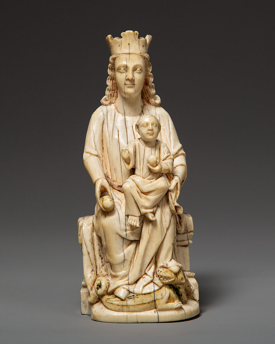 Enthroned Virgin and Child, Ivory, traces of paint, Spanish 