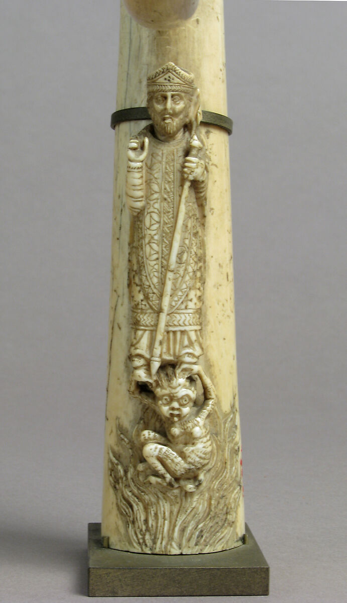 Crozier Head with Saint Michael and Serpent, Elephant ivory, European (Medieval style)