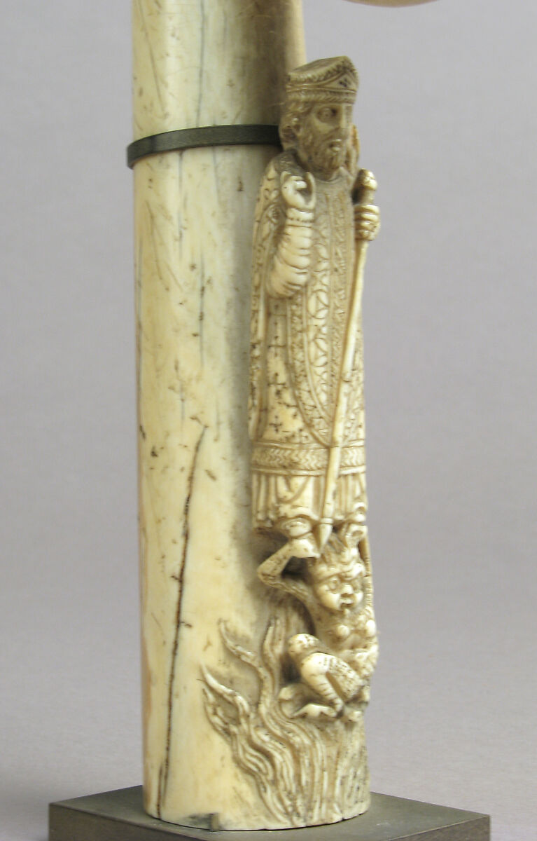 Crozier Head with Saint Michael and Serpent, Elephant ivory, European (Medieval style)