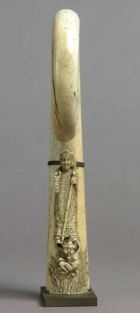 Crozier Head with Saint Michael and Serpent, Elephant ivory, European (Medieval style)