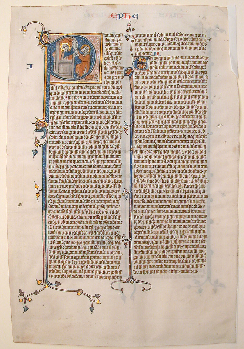 Manuscript Leaf with the Opening of the Epistle of Saint Paul to the Ephesians, from a Bible, Tempera and gold on parchment, French 