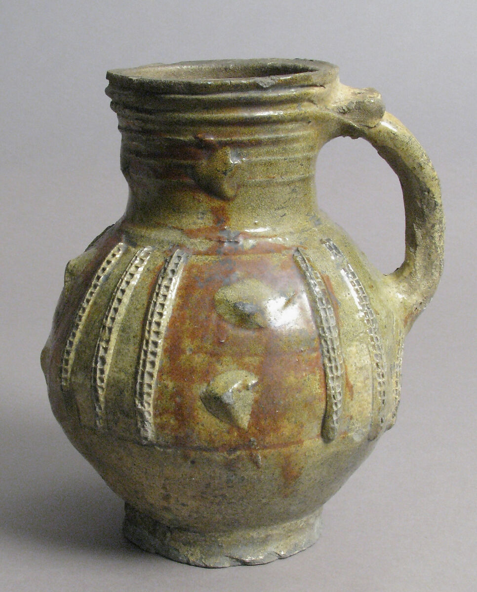 Jug, Partially glazed earthenware, French