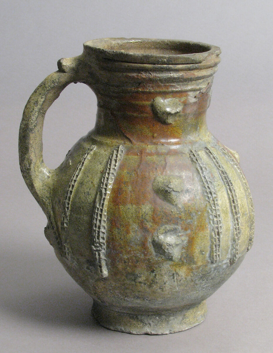 Jug, Partially glazed earthenware, French 