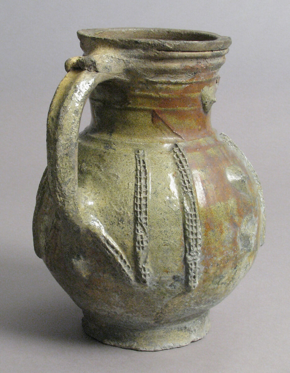 Jug, Partially glazed earthenware, French