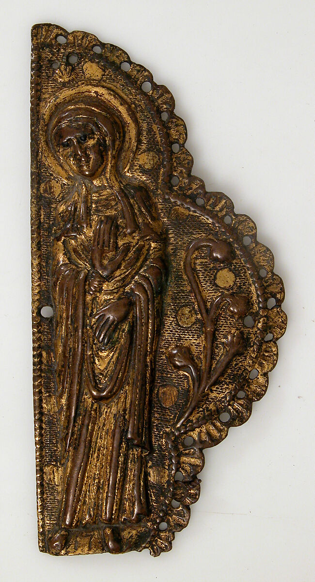 Morse Fragment with the Virgin, Copper-gilt, glass, French 