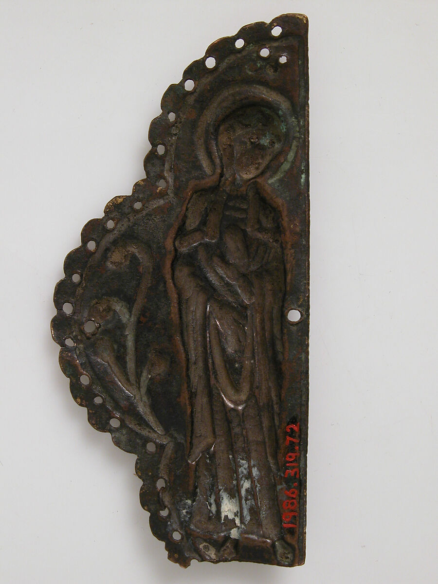 Morse Fragment with the Virgin, Copper-gilt, glass, French