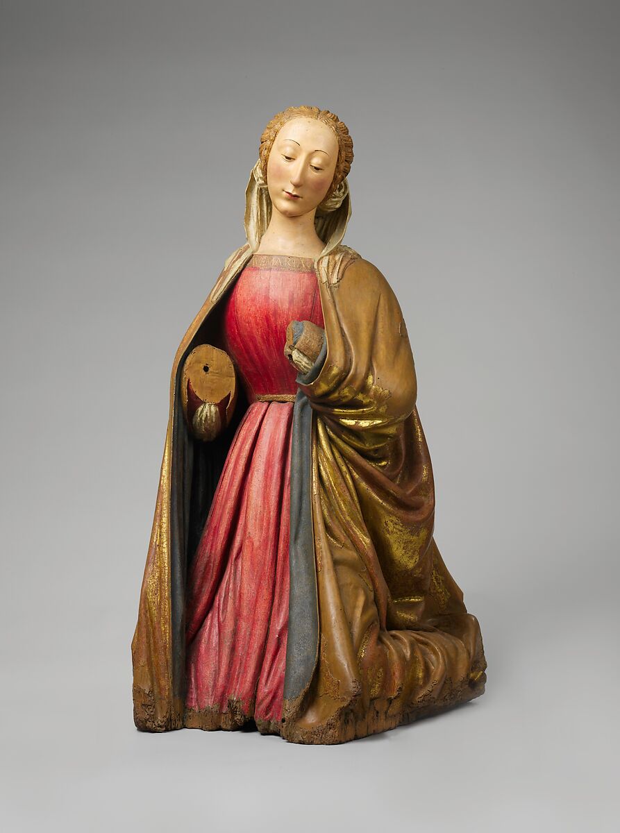 Kneeling Virgin, Paolo Aquilano   (Sculptor of the Berlin Enthroned Virgin?) Italian, Willow with paint and gilding, Italian