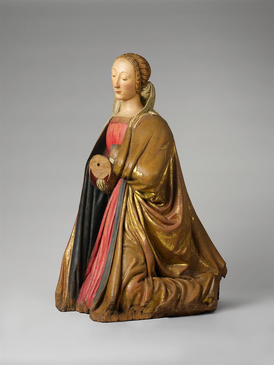 Kneeling Virgin, Attributed to Paolo Aquilano   (Italian, Abruzzo, active ca. 1475–1503) (Sculptor of the Berlin Enthroned Virgin?), Willow with paint and gilding, Italian