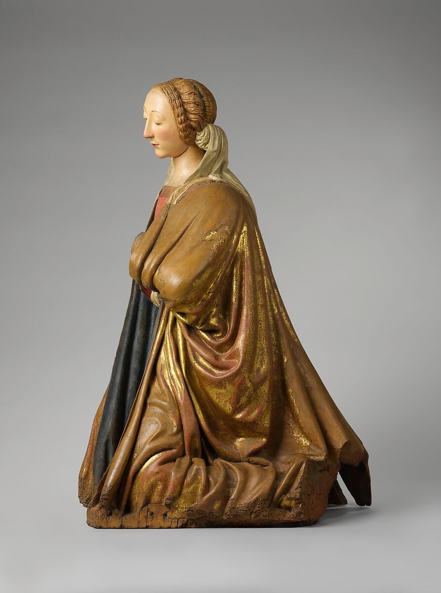 Kneeling Virgin, Attributed to Paolo Aquilano   (Italian, Abruzzo, active ca. 1475–1503) (Sculptor of the Berlin Enthroned Virgin?), Willow with paint and gilding, Italian