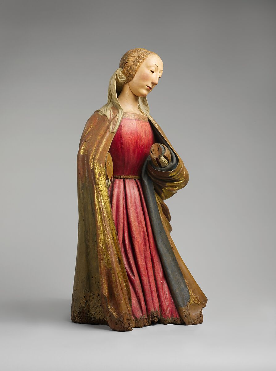 Kneeling Virgin, Attributed to Paolo Aquilano   (Italian, Abruzzo, active ca. 1475–1503) (Sculptor of the Berlin Enthroned Virgin?), Willow with paint and gilding, Italian