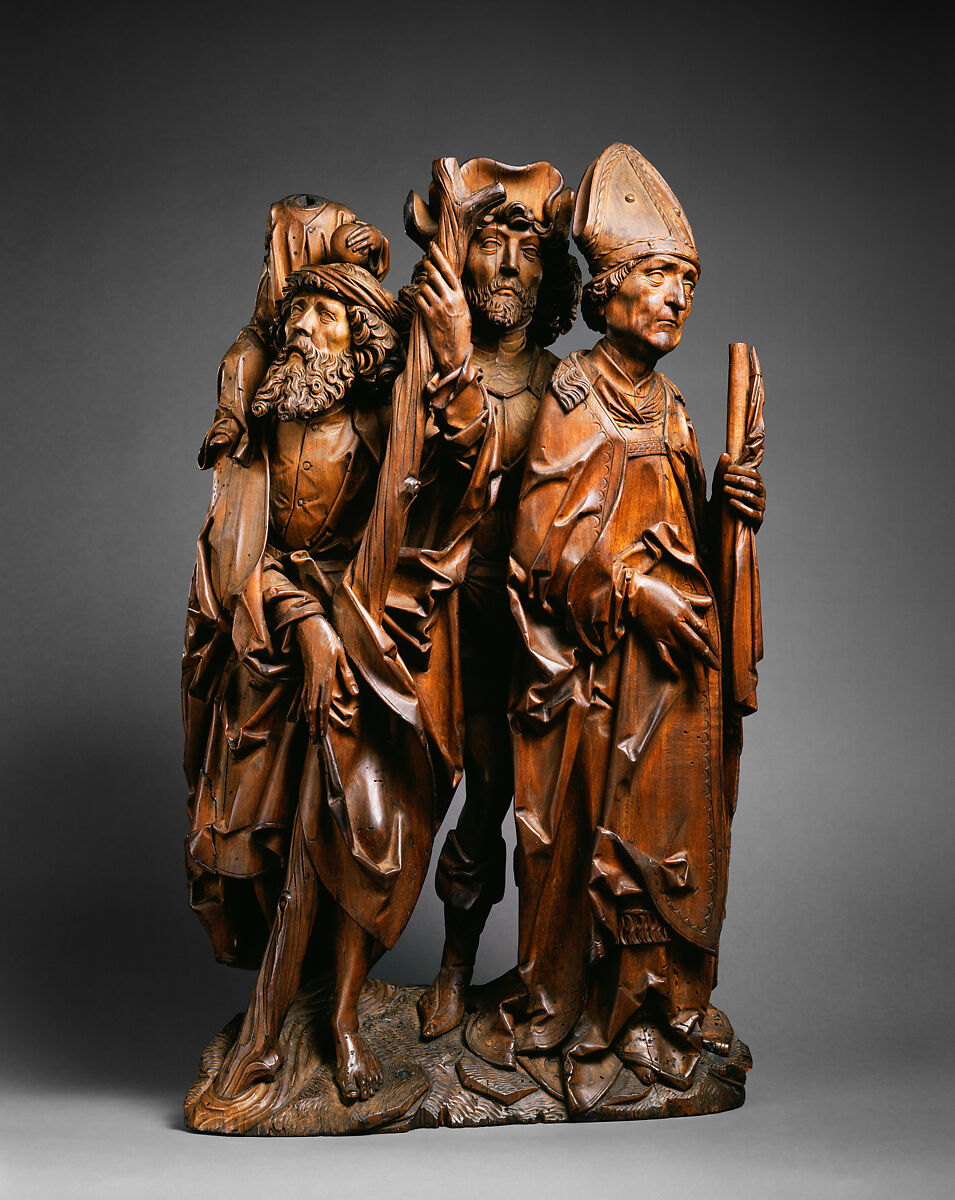 Saints Christopher, Eustace, and Erasmus (Three Helper Saints), Tilman Riemenschneider (German, 1460–1531), Limewood, German 
