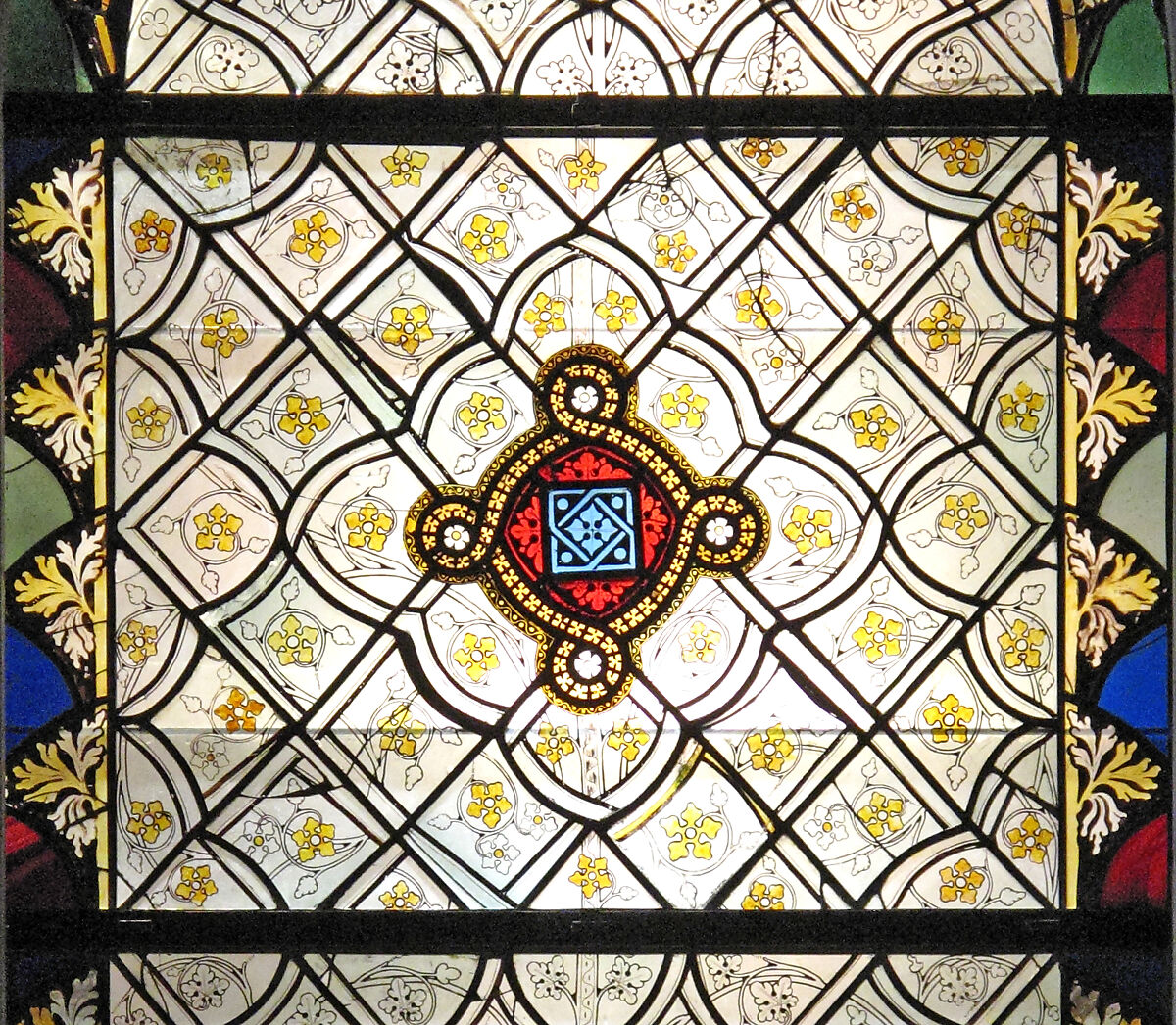 Window with Grisaille Decoration, Pot metal glass, colorless glass, silver stain, and vitreous paint, French