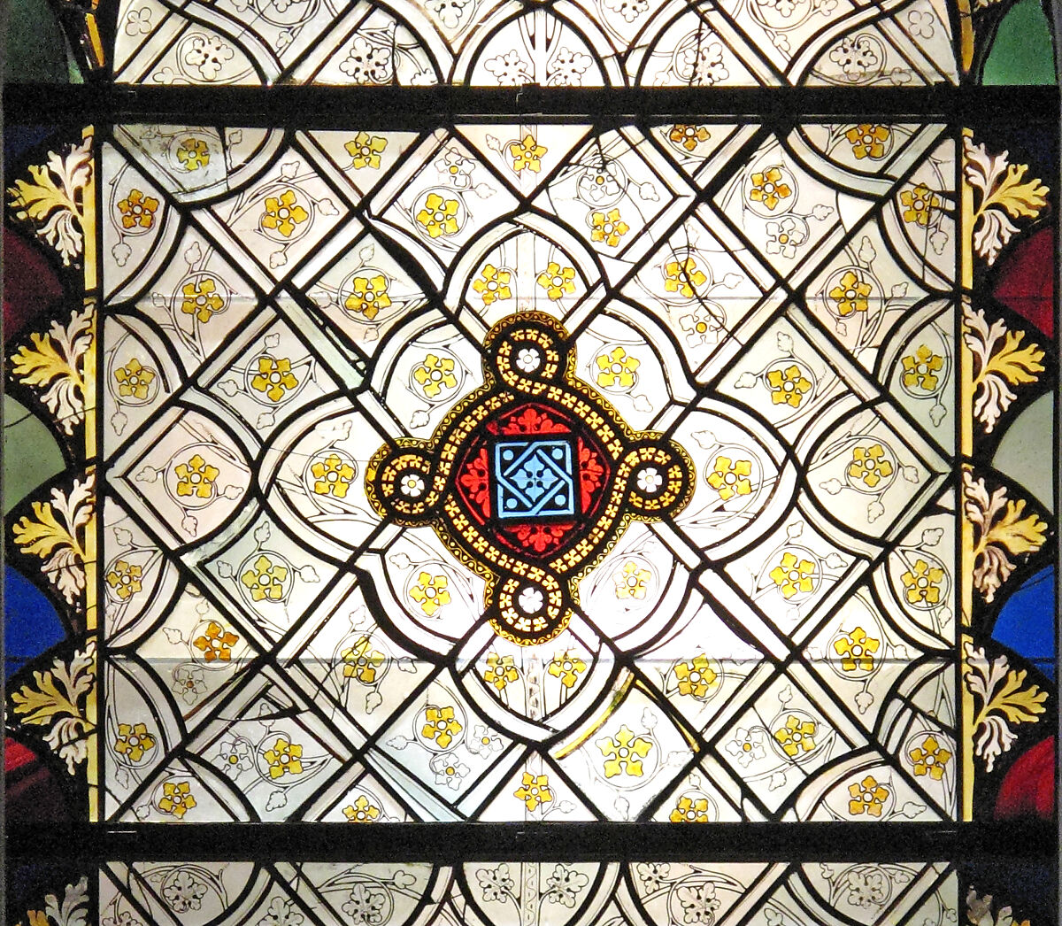 Window with Grisaille Decoration, Pot metal glass, colorless glass, silver stain, and vitreous paint, French 