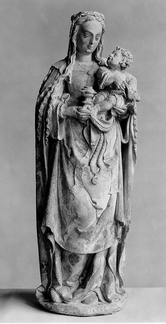 Virgin and Child, Stone, paint, gilt, French 
