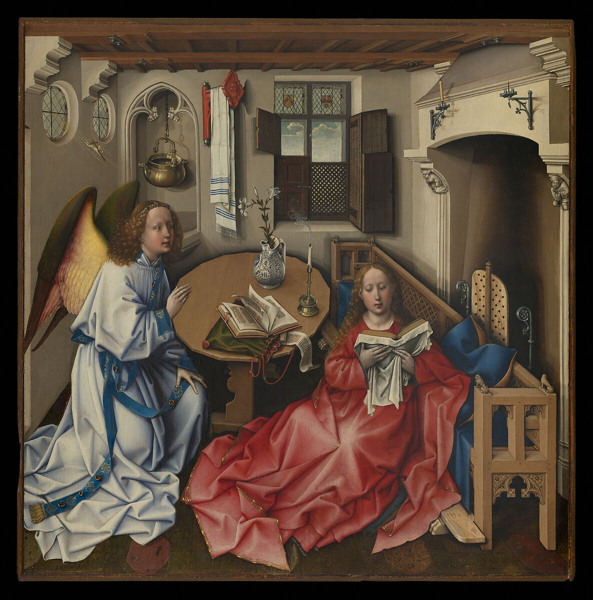 Annunciation Triptych (Merode Altarpiece), Workshop of Robert Campin (Netherlandish, ca. 1375–1444 Tournai), Oil on oak, Netherlandish