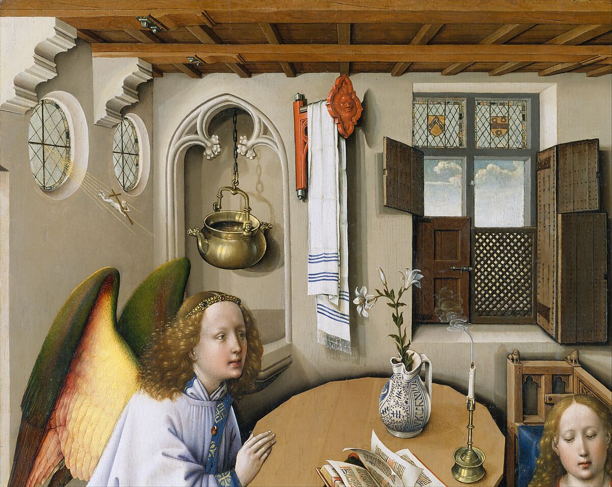 Annunciation Triptych (Merode Altarpiece), Workshop of Robert Campin (Netherlandish, ca. 1375–1444 Tournai), Oil on oak, Netherlandish