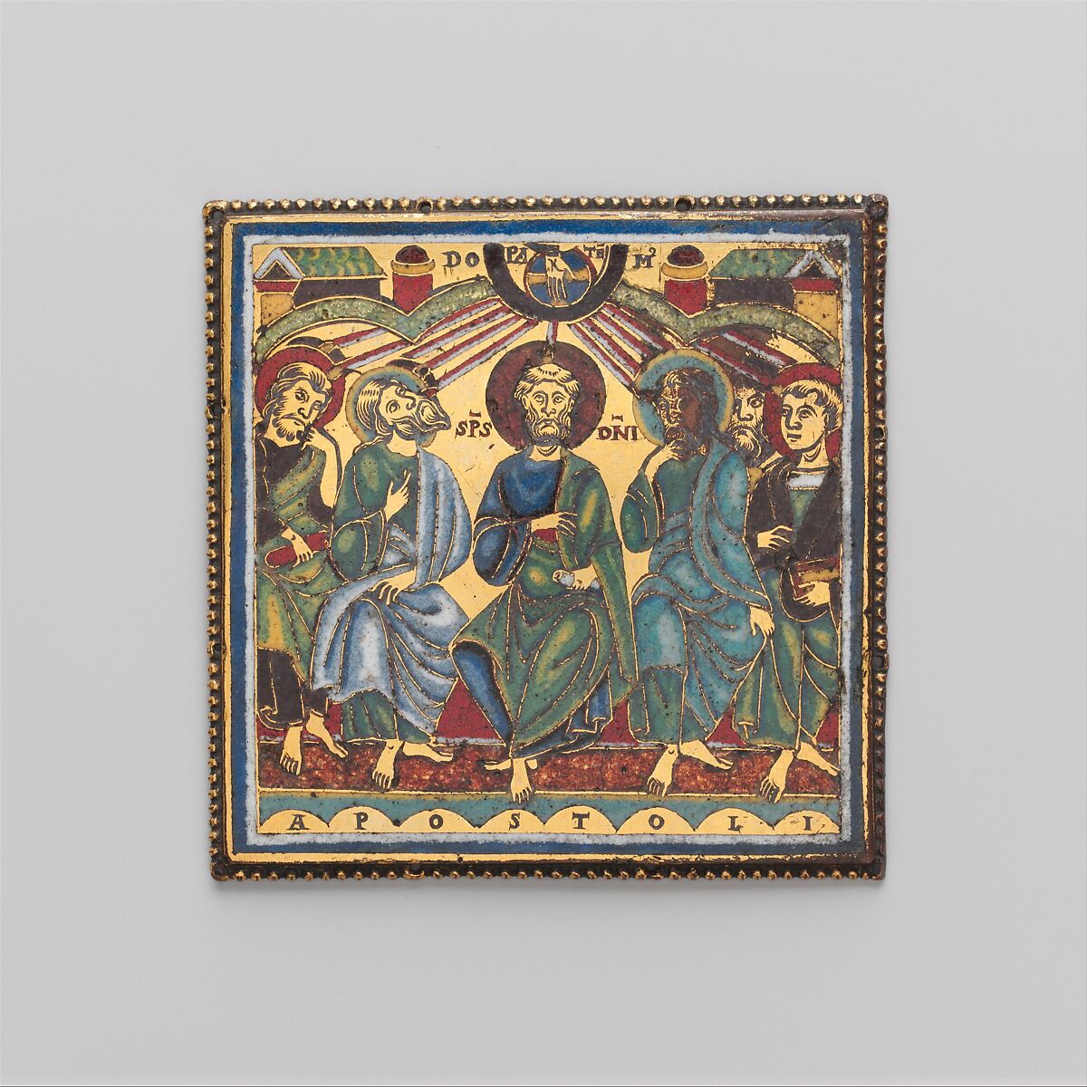 Plaque with the Pentecost, Champlevé and translucent enamel on copper gilt, South Netherlandish 