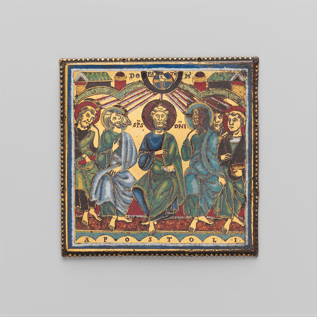 Plaque with the Pentecost, Champlevé and translucent enamel on copper gilt, South Netherlandish