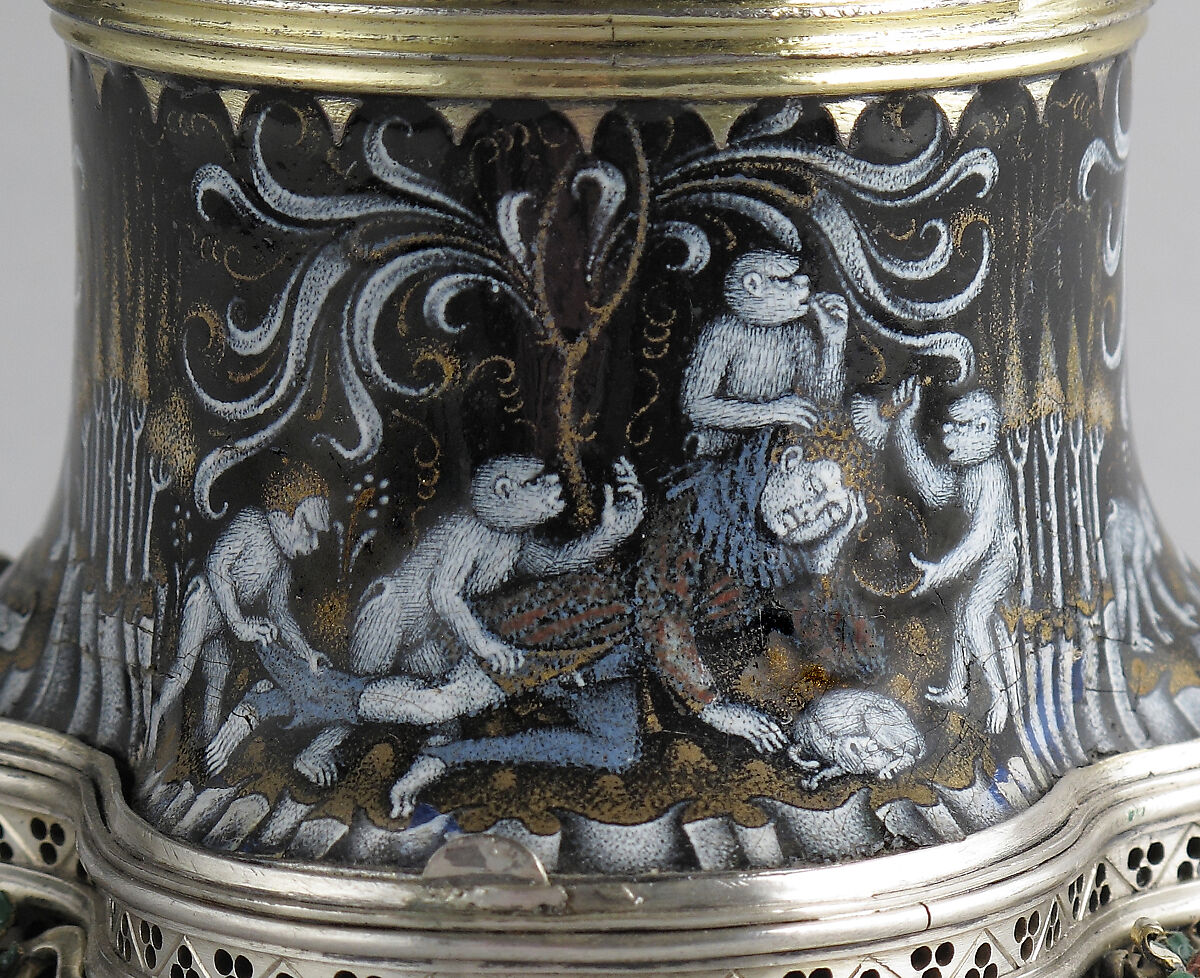 Beaker with Apes, Silver, silver gilt, and painted enamel, South Netherlandish
