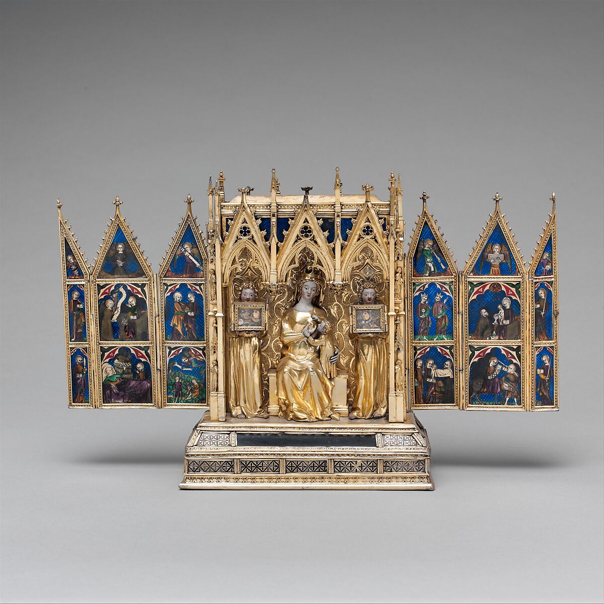 Reliquary Shrine, Attributed to Jean de Touyl (French, died 1349/50), Gilded silver, translucent enamel, paint, French 