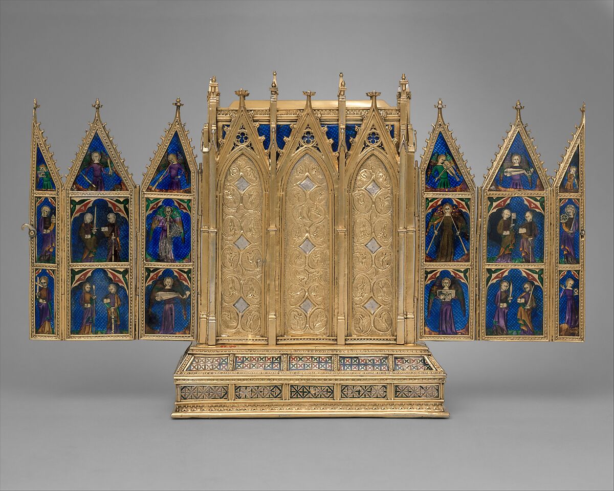 Reliquary Shrine, Attributed to Jean de Touyl (French, died 1349/50), Gilded silver, translucent enamel, paint, French