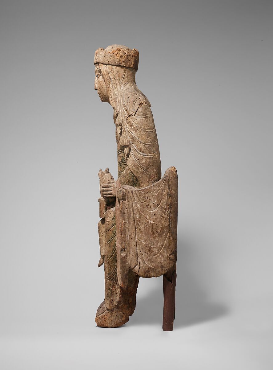 Enthroned Virgin and Child, Birch with paint and glass, French