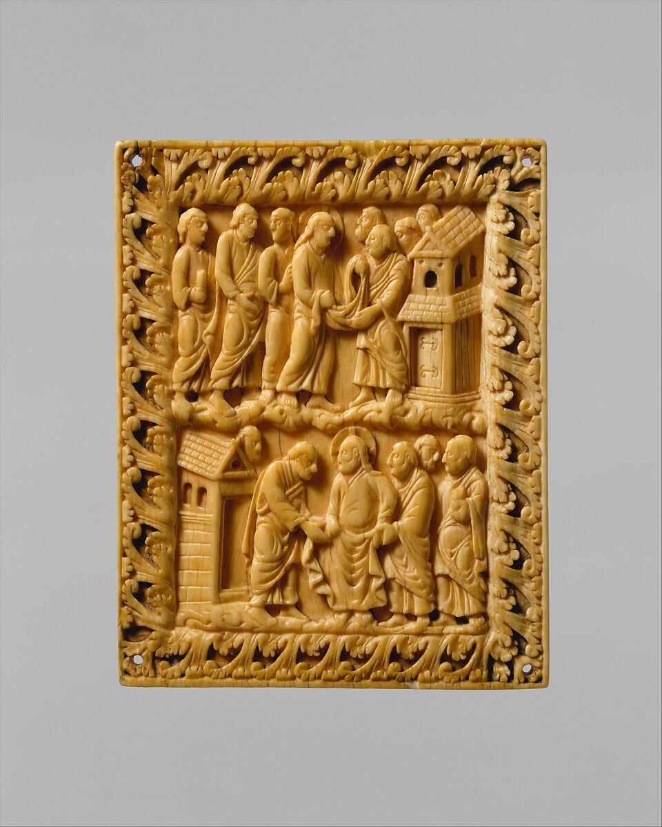 Two Scenes of Christ and the Apostles, Elephant ivory with traces of paint, French 
