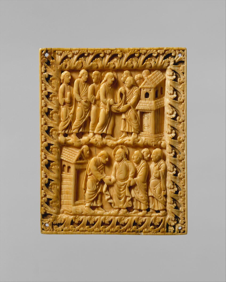 Two Scenes of Christ and the Apostles, Elephant ivory with traces of paint, French