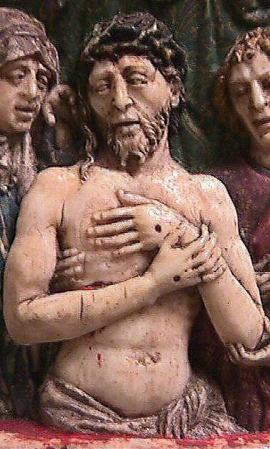 Man of Sorrows, Elephant ivory with paint and gilding, South German