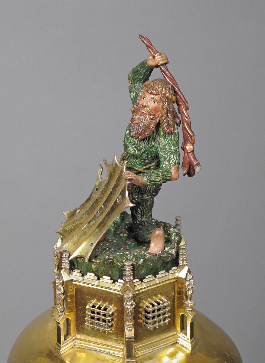 Ewer with Wildman Finial, Silver gilt, enamel, and paint, German