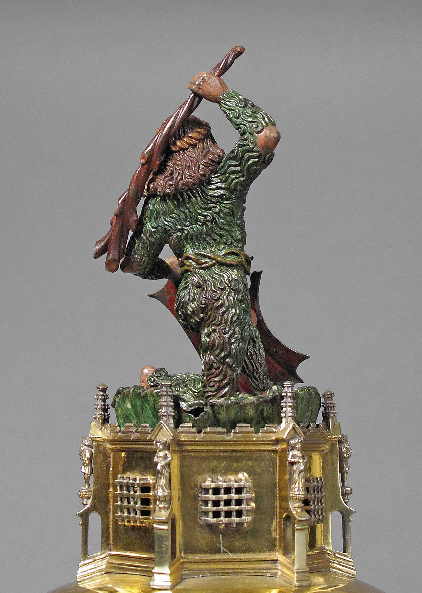 Ewer with Wildman Finial, Silver gilt, enamel, and paint, German