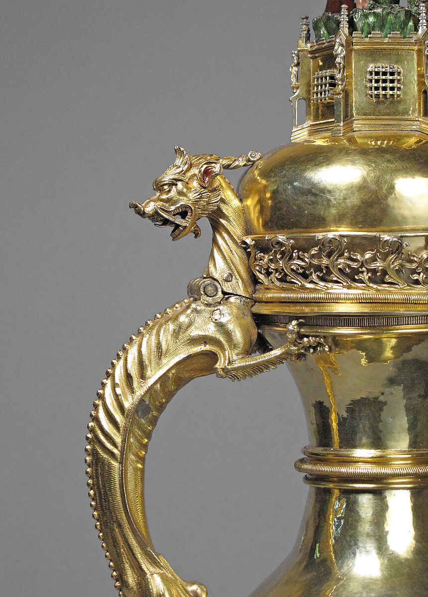 Ewer with Wildman Finial, Silver gilt, enamel, and paint, German
