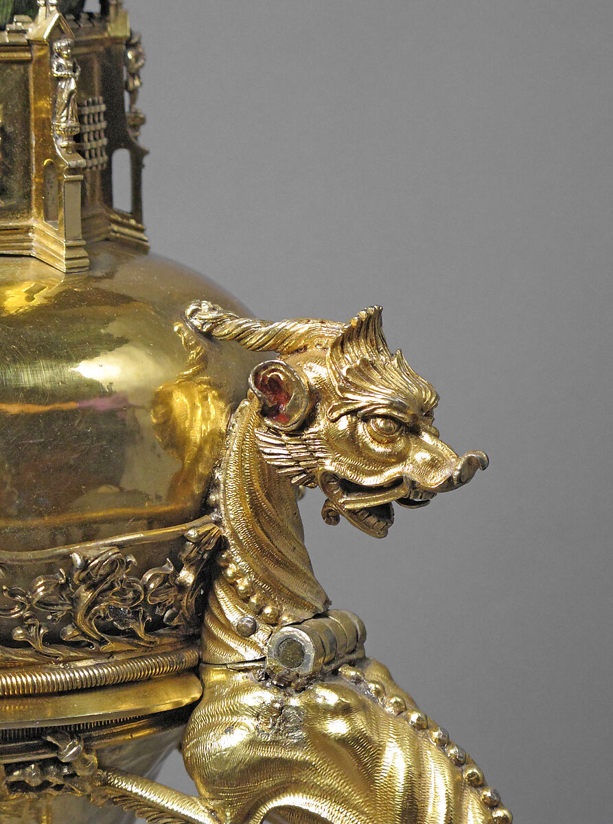 Ewer with Wildman Finial, Silver gilt, enamel, and paint, German