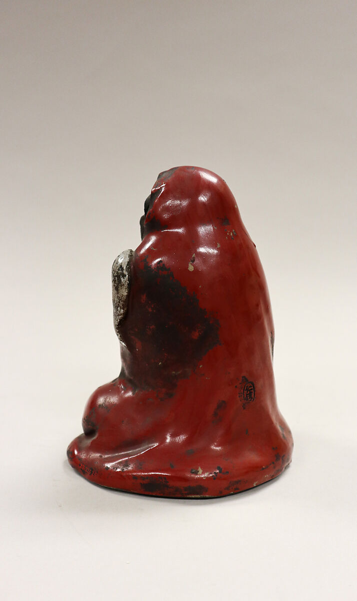 Seated Figure of Daruma, Faience with feet and face unglazed, the rest covered with enamel (Kyoto ware), Japan