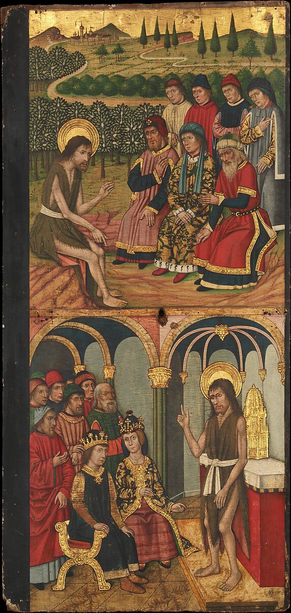 Panel of Saint John the Baptist with Scenes from His Life, Domingo Ram (Spanish, Aragon, active 1464–1507), Tempera on wood, gold ground, Spanish 