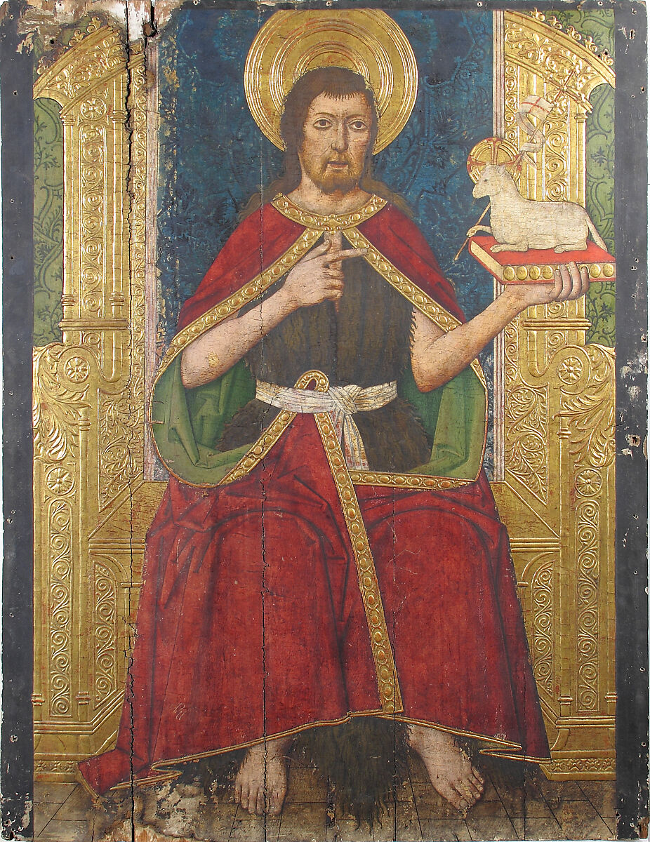 Panel with Saint John the Baptist Enthroned from Retable, Domingo Ram  Spanish, Tempera on wood, gold ground, Spanish