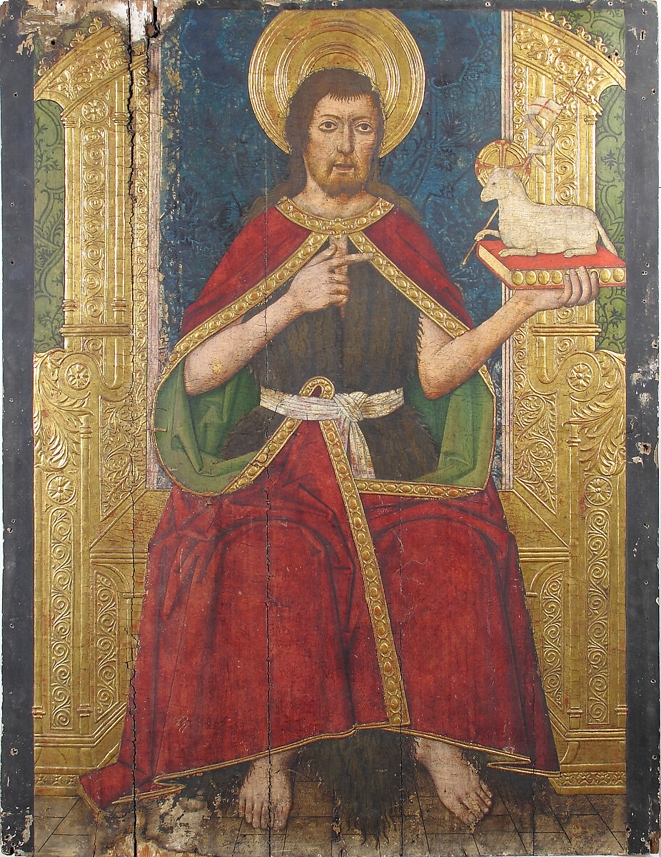 Panel with Saint John the Baptist Enthroned from Retable, Domingo Ram (Spanish, Aragon, active 1464–1507), Tempera on wood, gold ground, Spanish 