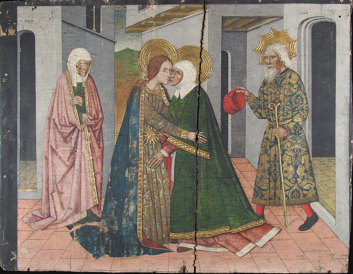 The Visitation Panel from Saint John Retable, Domingo Ram (Spanish, Aragon, active 1464–1507), Tempera on wood, gold ground, Spanish 