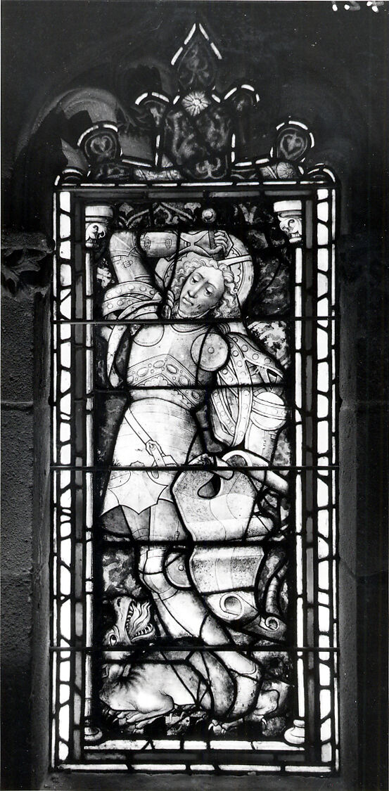 Panel with Saint George and the Dragon, Pot-metal glass and vitreous paint, German