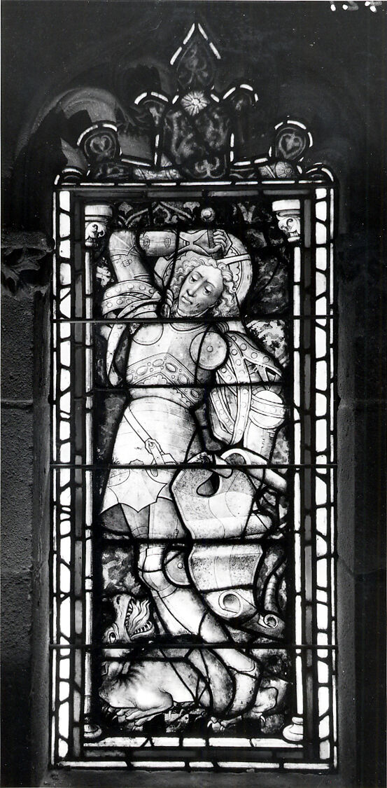 Panel with Saint George and the Dragon, Pot-metal glass and vitreous paint, German 