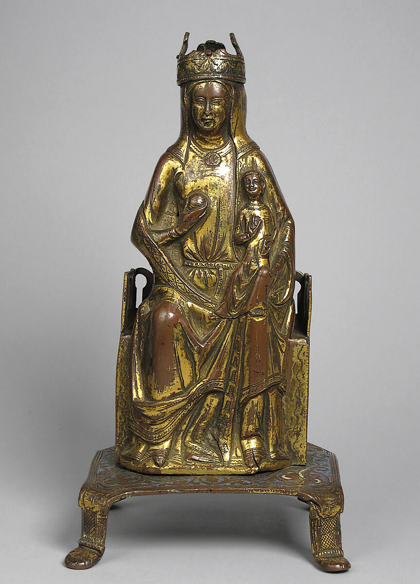 Seated Virgin and Child, Copper-gilt, champlevé enamel, French 