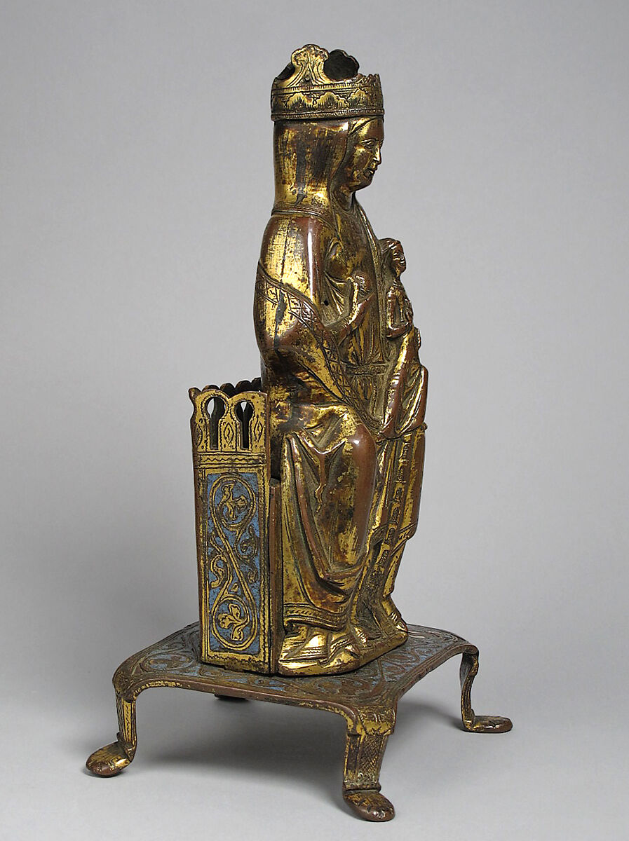 Seated Virgin and Child, Copper-gilt, champlevé enamel, French