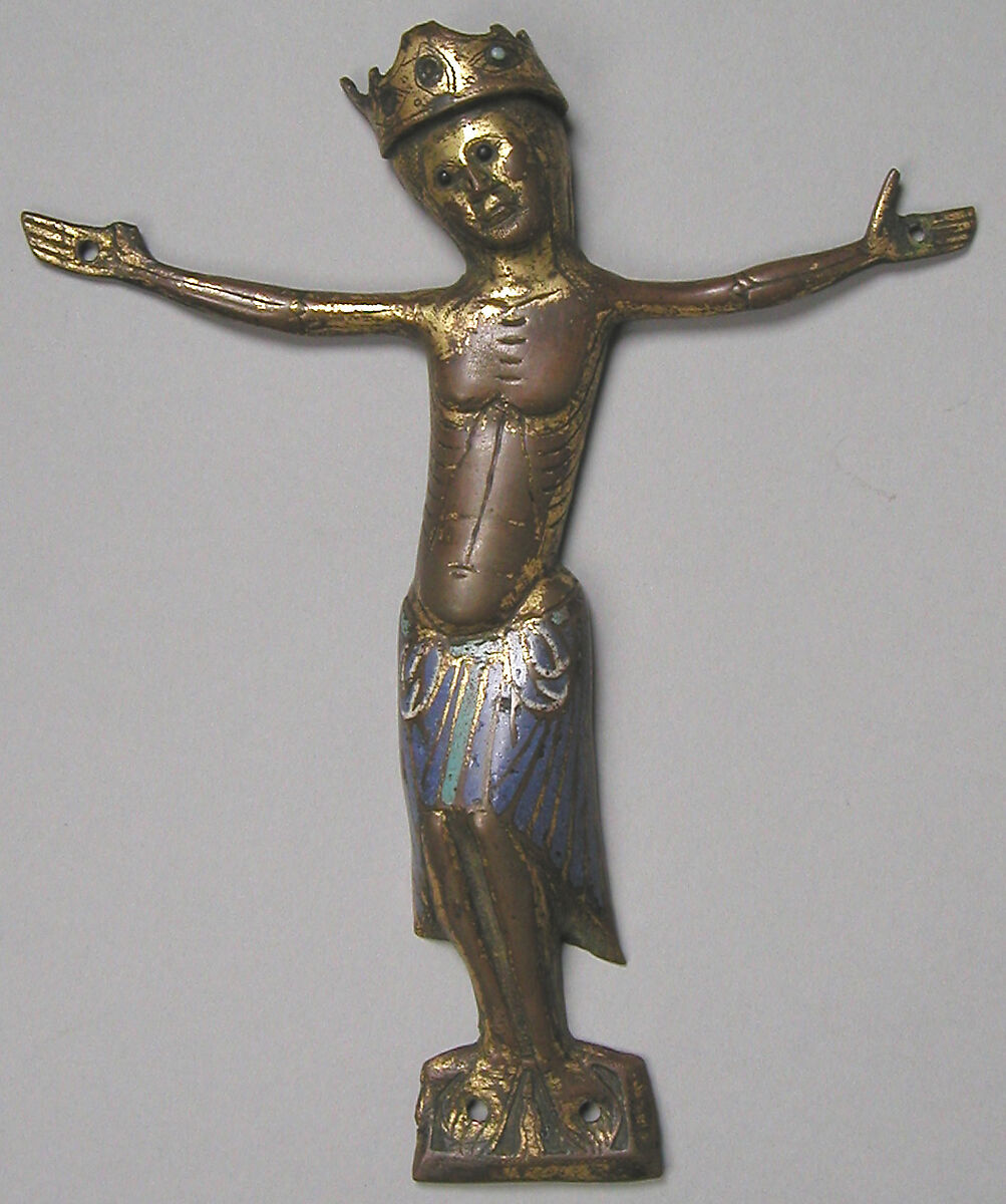 Appliqué Figure of Christ, Copper gilt, champlevé enamel, French 