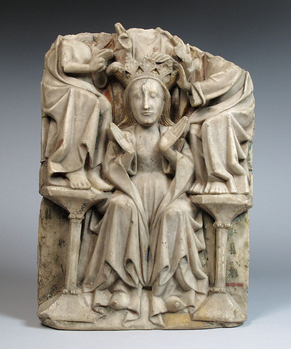 Coronation of the Virgin, Alabaster, paint, British 