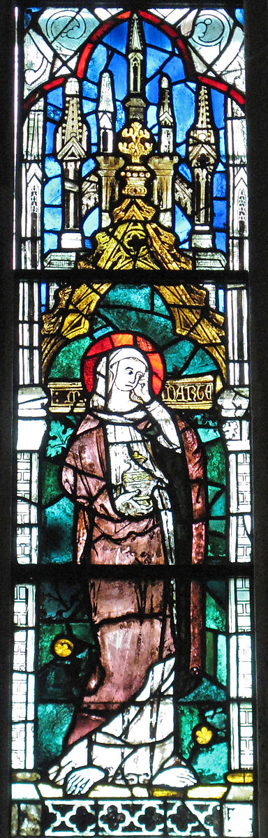 Saint Mary Magdalene, Pot-metal glass, colorless glass, and vitreous paint, French 