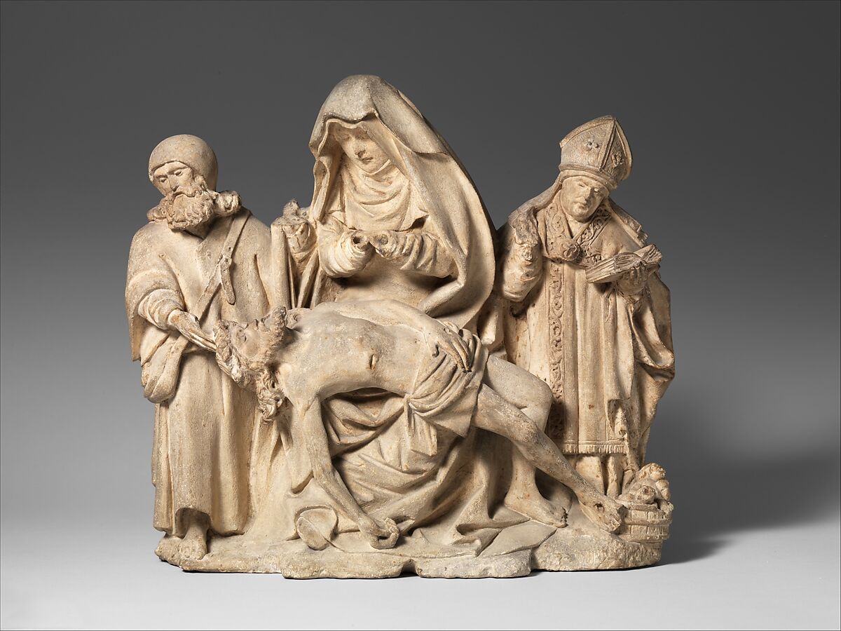 Pietà with Saint Nicholas and Saint James the Great, Limestone, French 